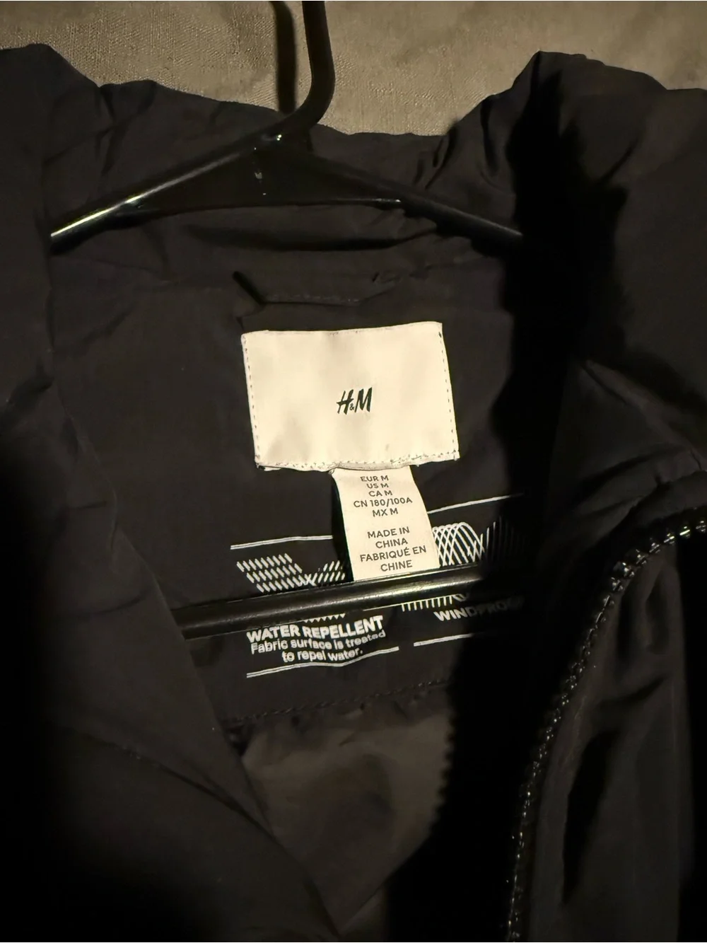 H&M Black Men's Puffer Jacket with White Piping